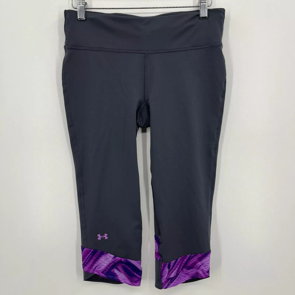 Under Armour HeatGear Compression Capri Leggings Gray Purple Womens Medium